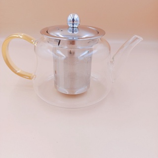 Ấm Pha Trà Thủy Tinh Chịu Nhiệt 600 ml Có Lõi Lọc  inox 304 , Quai Vàng Cao Cấp