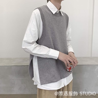 Áo Len Áo Thu Đông Phong Cách Dệt Kim Áo Kaki Casual Tất Cả Trận Đấu Rời Hồng Kông Phong Cách Áo Len Áo Vest Nam Nữ Cặp Đôi Áo Vest Hợp Thời Trang Chia Kn