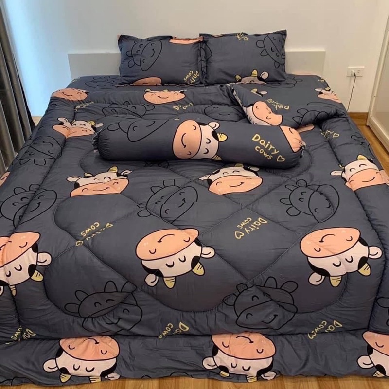 Ảnh Bộ chăn ga gối Cotton poly Bo Decor chăn phao nhẹ đắp 4 mùa 4