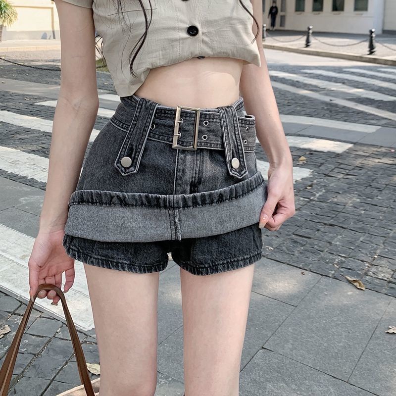Chân Váy Bò Kèm Đai Bản To Có Quần Trong CV005 Skirt jean dáng ngắn thiết kế thắt lưng cá tính hàn quốc