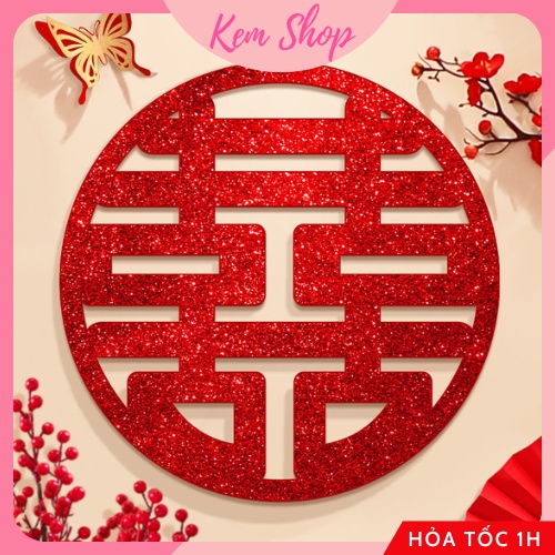 Chữ hỷ kim tuyến trang trí đám cưới, tiệc cưới, xe cưới - Kem Shop K280