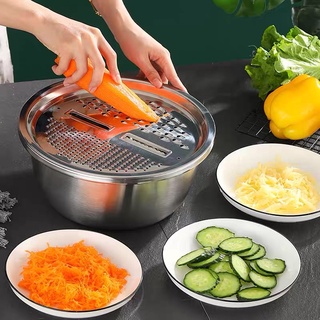Bộ Bào Nạo Rau Củ Kiêm Rổ Và Chậu Inox Cao Cấp Đa Năng 3 Chi Tiết Cam Homeware
