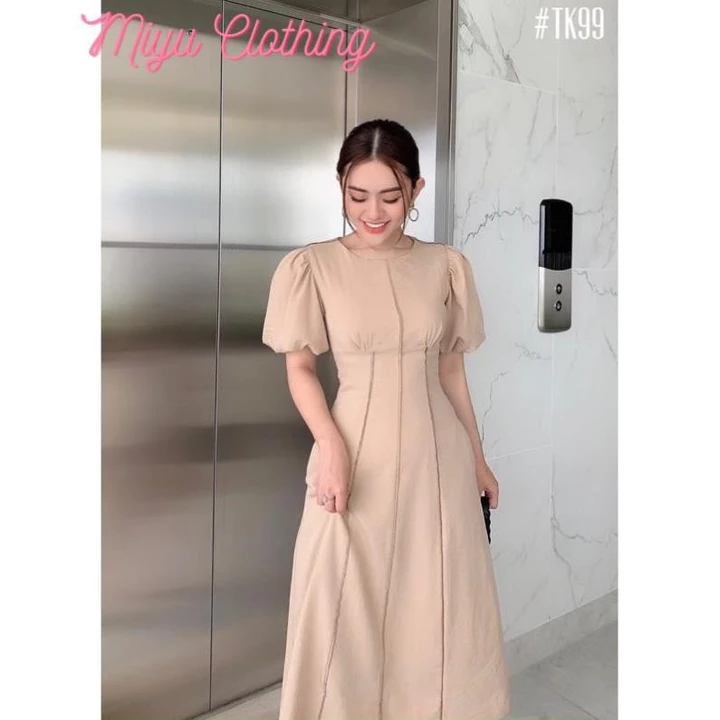 Đầm dự tiệc sang trọng tay lửng phồng viền sọc váy dự tiệc công sở đầm đẹp đi tiệc MIYU CLOTHING
