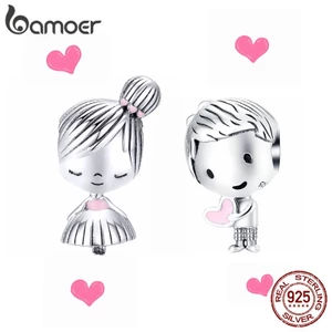 Hạt phụ kiện Bamoer bằng bạc 925 thiết kế hình bé gái/bé trai dùng làm trang sức tiện dụng