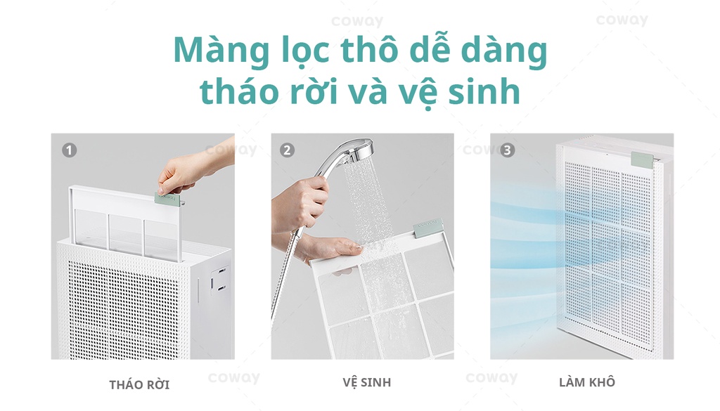 Máy lọc không khí Coway Cartridge (W) AP-1019C (W) - Vệ sinh màng lọc thô