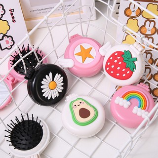 Lược Có Gương Tròn Chải Tóc Mini Kèm Gương Cầm Tay Trang Điểm Gấp Gọn Bỏ Túi Tiện Lợi Mang Đi Du Lịch