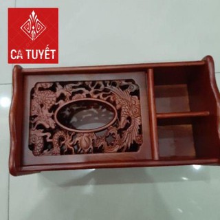 Hộp đa năng đựng bút, điều khiển,  giấy ăn bằng gỗ hương trạm Hồng công tinh sảo