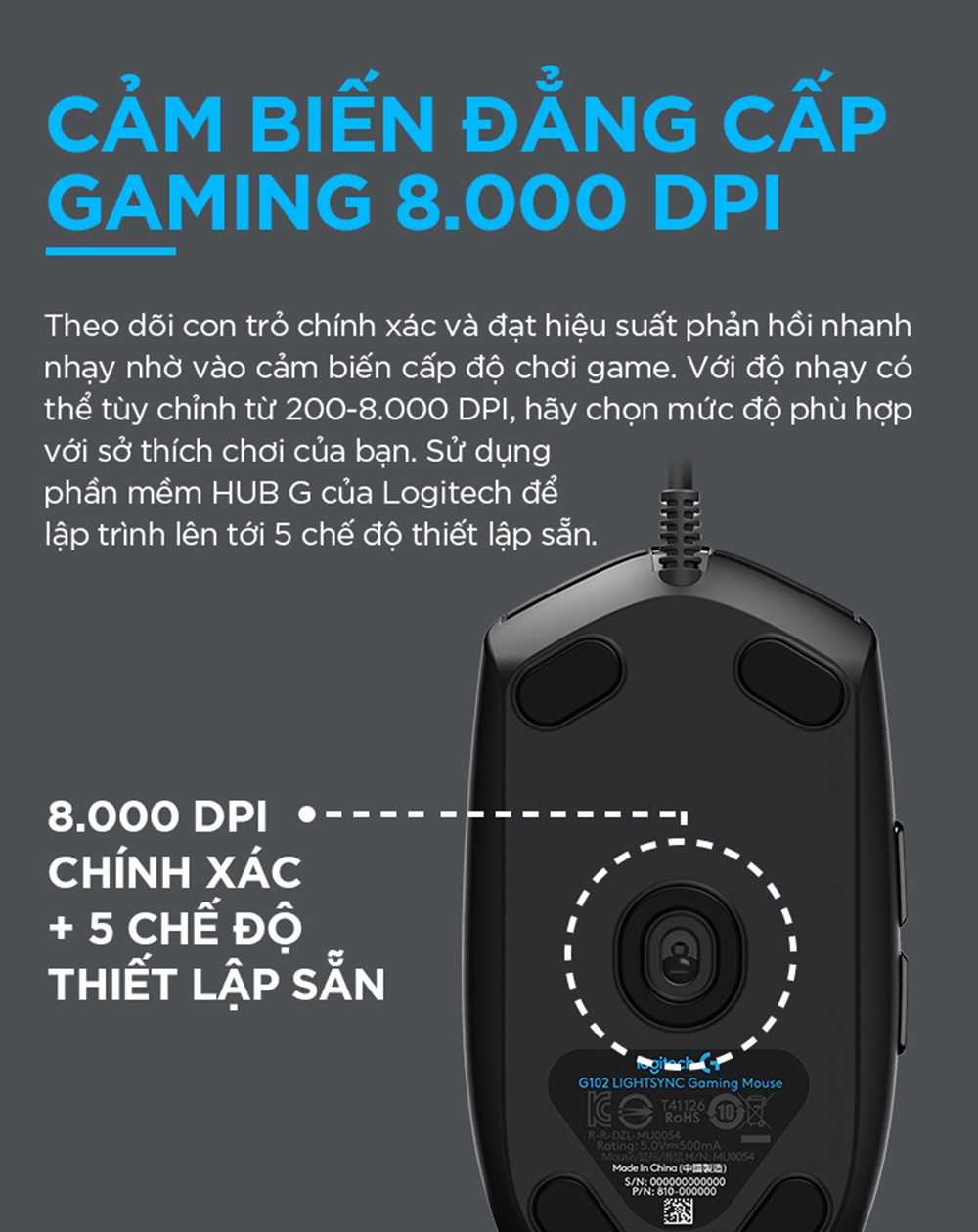 Mô tả Chuột gaming có dây Logitech G102 Lightsync - Tùy chỉnh RGB, 6 nút lập trình, nhẹ - 3
