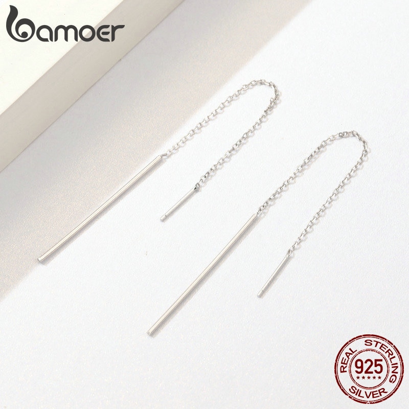 Bông Tai bạc 925 Dáng Dài Hình bamoer Đơn Giản Thời Trang Cho Nữ sce490