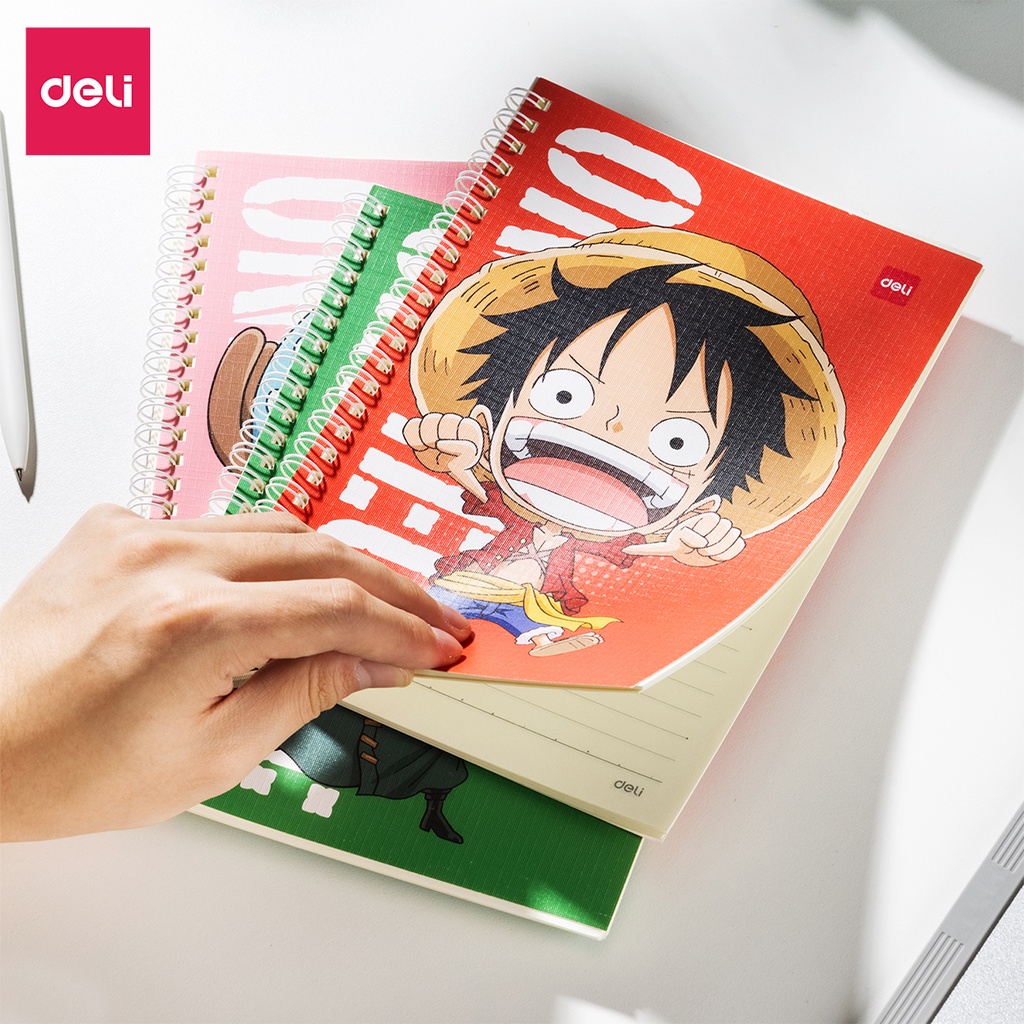Sổ lò xo gáy xoắn One Piece A5 kẻ ngang Deli - 120 trang - Giấy chống lóa họa tiết tinh nghich Phù hợp cho học sinh