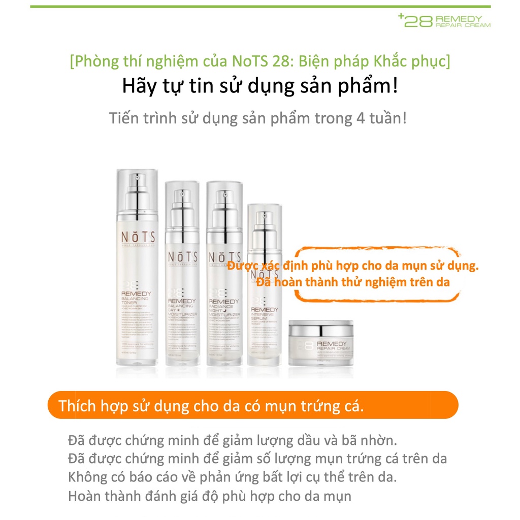 Bộ 4 sản phẩm Dưỡng Ẩm- Phục Hồi- Tái Tạo Da NoTS 28Remedy Serum Set