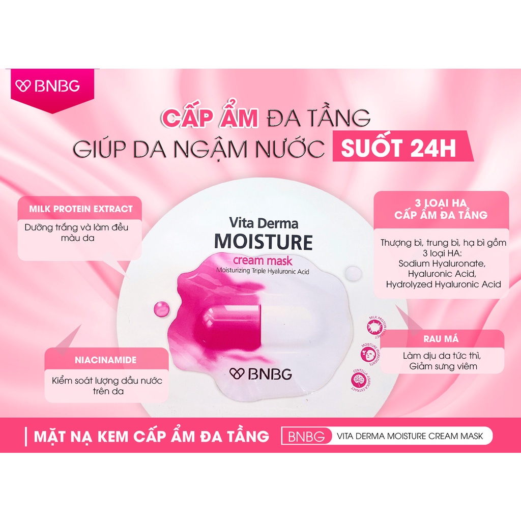 Ảnh Combo 10 Mặt Nạ BNBG Hỗ Trợ Cấp Ẩm Đa Tầng Sáng Hồng Làn Da BNBG Vita Derma Moisture Cream Mask 30mlx10 2