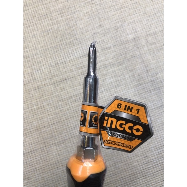 Ảnh Bộ tua vít 6 đầu INGCO AKISD0608 01 thân tua vít thông minh SL5, SL6, PH1, PH2, 6mm, 8mm 4