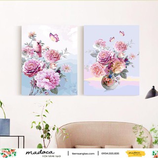 Tranh tô màu số hóa Madoca có khung 40x50cm kết hợp Hoa hồng phú quý