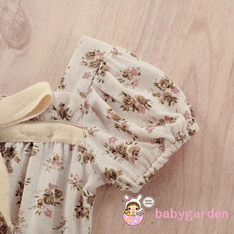 Áo liền quần / Váy bé gái, Áo liền quần ngắn tay cổ vuông in hoa cho bé gái Quần áo phù hợp cho mùa hè