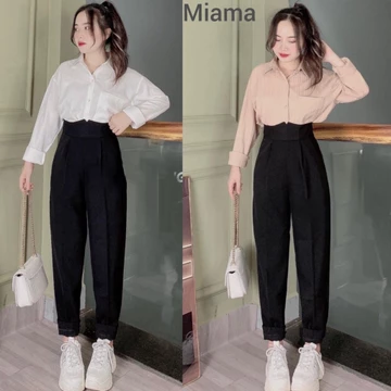Quần tây đen nữ lưng cao cạp V dáng dài baggy khóa sau ống đứng mẫu mới hot Quần tây nữ đi học tuyết mưa vải màu đen mềm