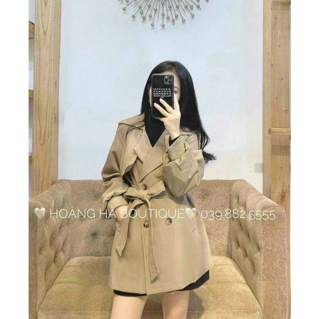 Áo Khoác Măng Tô Kaki Dáng Ngắn Trùm Mông Có Túi Kèm Đai | Shopee Việt Nam