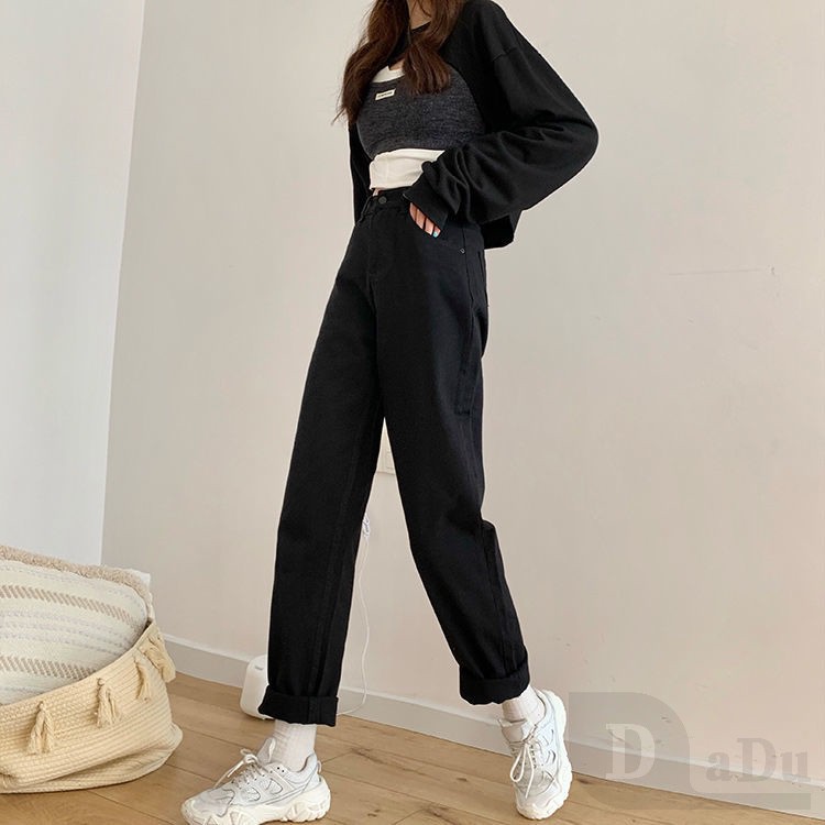 Ảnh Quần Jeans Nữ Lưng Cao Ống Rộng 2 Màu Thời Trang 1