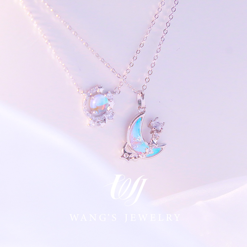 [Set 2 ]Bộ Vòng cổ Bằng Bạc Sterling Mặt Trăng Khuyết Lấp Lánh Phong Cách Mới Nhất Dành Cho Gia Đình