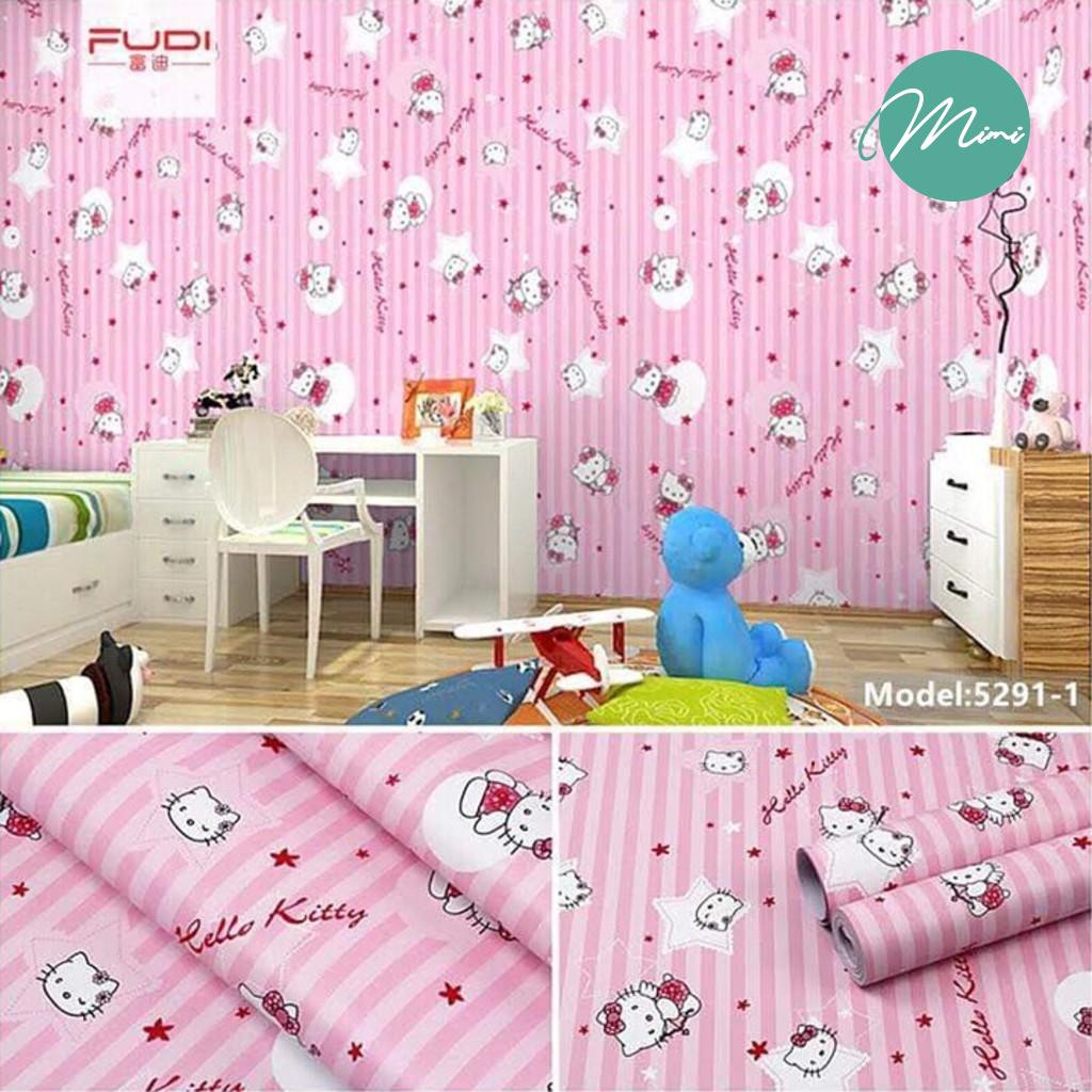 Giấy dán tường Hello Kitty sọc sao Khổ 10m*45cm sẵn keo | Shopee ...