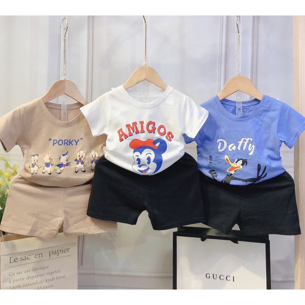 Bộ Cộc Tay Cotton Siêu Mát In Hình Cute Cho Bé Trai Bé Gái 8-18kg