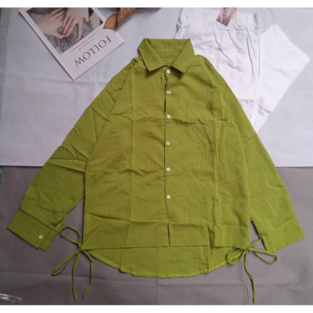 SQ004 Bộ áo sơ mi 6 màu và quần Culottes trắng, bộ áo dài tay có túi ngực mix quần suông ulzzang phong cách, cá tính