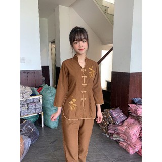 thời trang đi chùa nữ, cổ tàu thêu sen