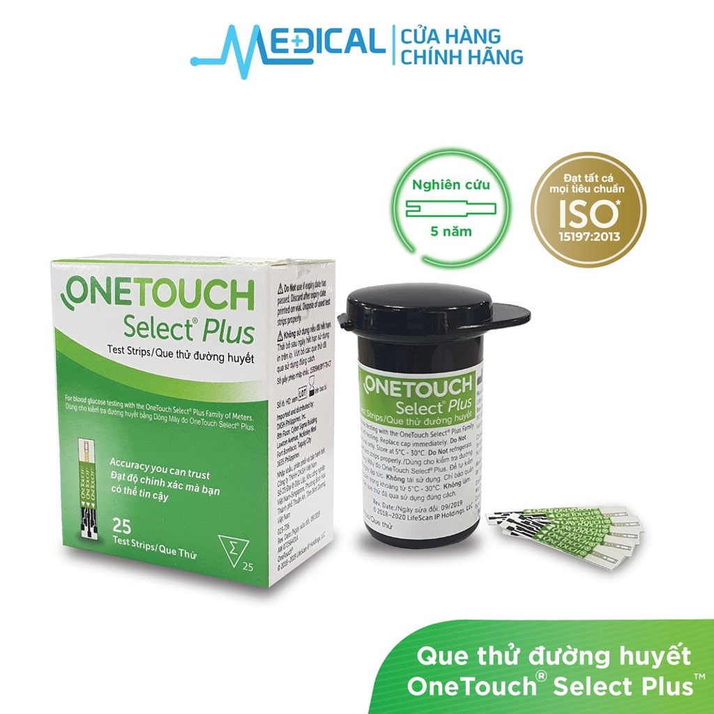 Ảnh Que thử đường huyết ONETOUCH Select Plus 25 que/hộp date xa chính hãng- MEDICAL 1