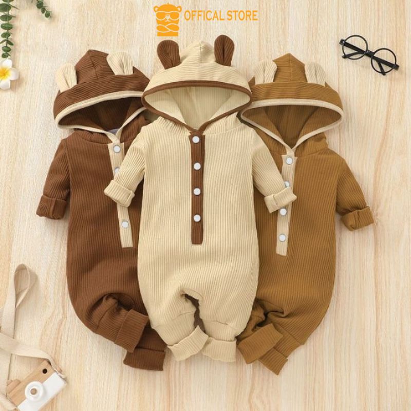 Áo Liền Quần Bé Gái, Bé Trai Sơ Sinh LOTUKA Chất Len Tăm, Bodysuit Có Mũ Cho Bé 3-12kg | BigBuy360 - bigbuy360.vn