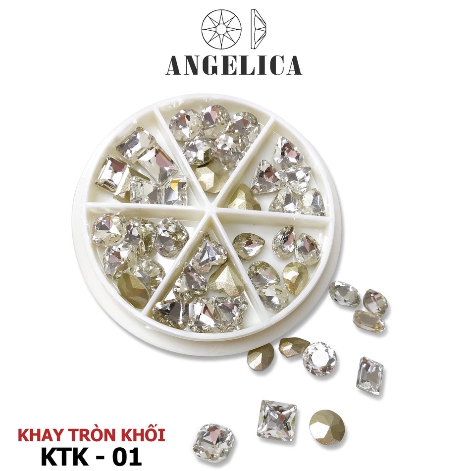Đá khối nail khay tròn mix hình trang trí móng ANGELICA KTK 36 và 24 Viên