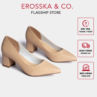 [FORM BÉ TĂNG 1 SIZE] - Giày cao gót Erosska mũi nhọn kiểu dáng cơ bản cao 5cm màu kem _ EP011