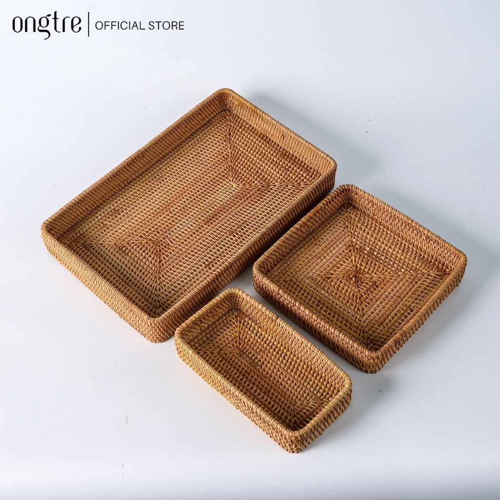 Khay Mây Đan Chữ Nhật ONGTRE, Khay Phục Vụ, Đựng Trà Bánh, Đồ Ăn, Chụp Ảnh Sản Phẩm, Nhà Hàng, Khách Sạn, Resort