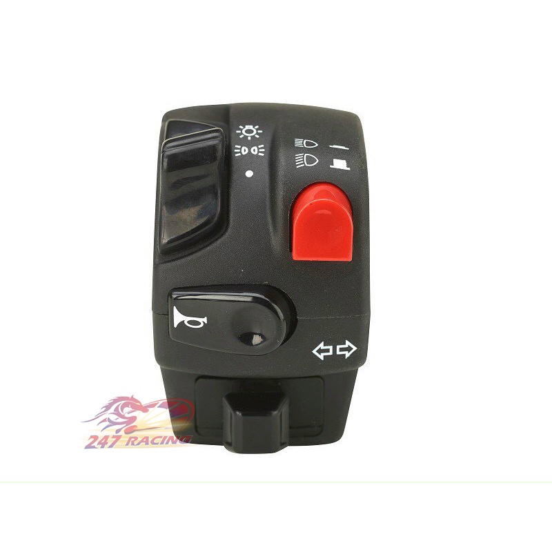 Cùm Công Tắc Trái Domino nút Đỏ gắn xe máy Sirius Exciter Wave Dream Sonic Satria...
