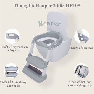 Thang bô Honper 2 bậc gấp gọn, Thang bô vệ sinh có lót thu nhỏ ngồi bồn cầu và tay vịn cho bé