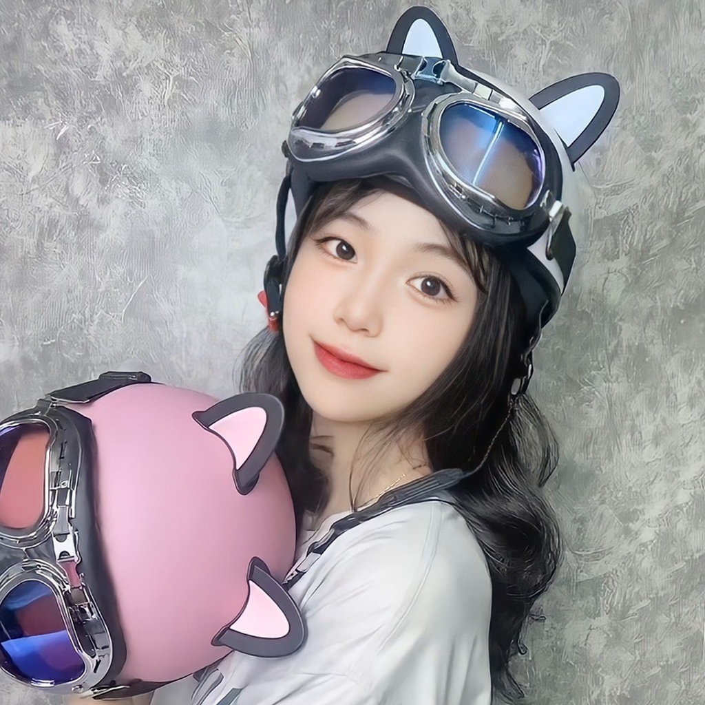 Ảnh Tai mèo gắn mũ bảo hiểm siêu xinh dễ thương, phiên bản mới phối 2 màu cute, độc lạ 1