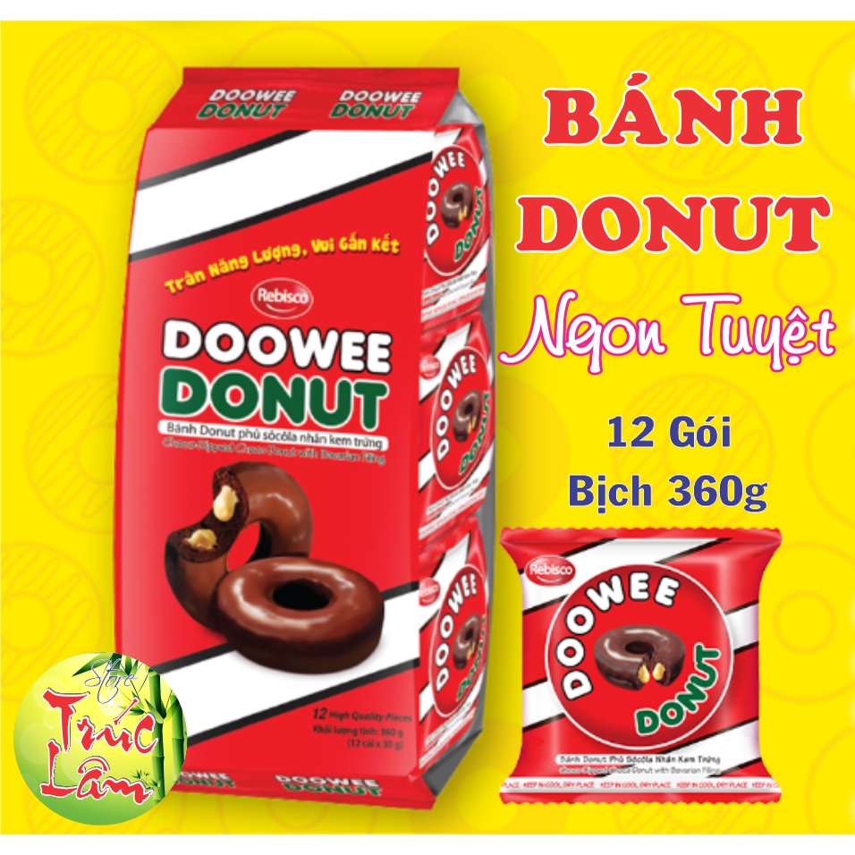 Bánh Donut Doowee Rebisco Bịch 360g (12 Cái X30g) Vị Socola Phủ Kem ...