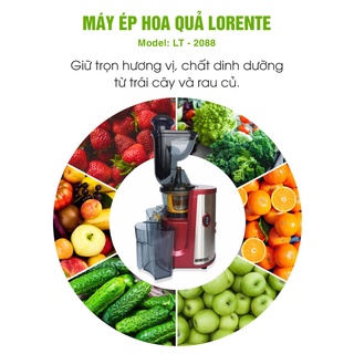 Máy Ép Chậm Lorente-2088, Công Suất 300W, Máy Có Ống Tiếp Nguyên Liệu Lớn Ép Được Mọi Hoa Quả Nhanh Chóng, Hiệu Quả