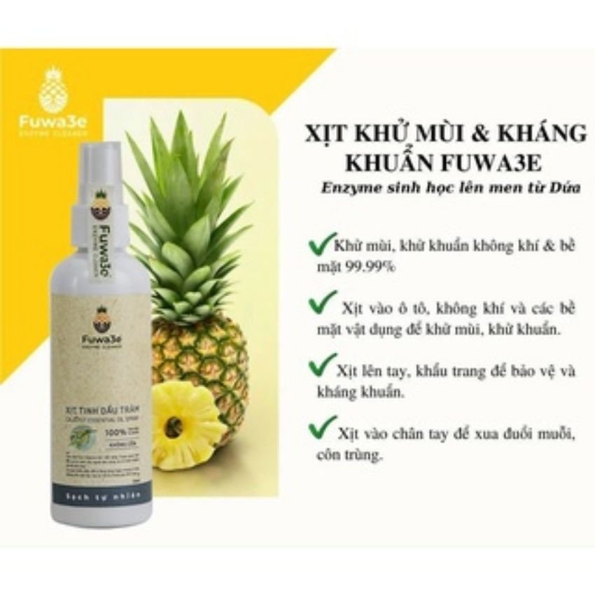 Xịt kháng khuẩn, ngừa cúm đuổi côn trùng Fuwa3e hữu cơ tinh dầu tràm HL Cineol đạt 74.2% size lớn TK