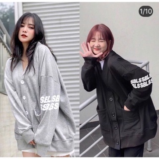 Áo Khoác Cardigan Xám Đen SBLS Nam Nữ Cúc Cài Dáng Rộng