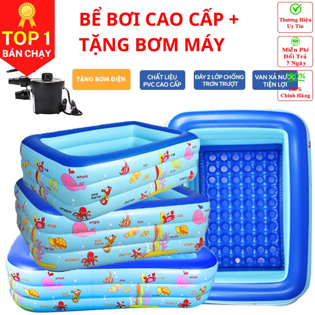 Mô tả Bể bơi cho bé cao cấp hình chữ nhật đủ kích cỡ 2-3 tầng đáy 2 lớp chống trượt bền đẹp Amalife - 1