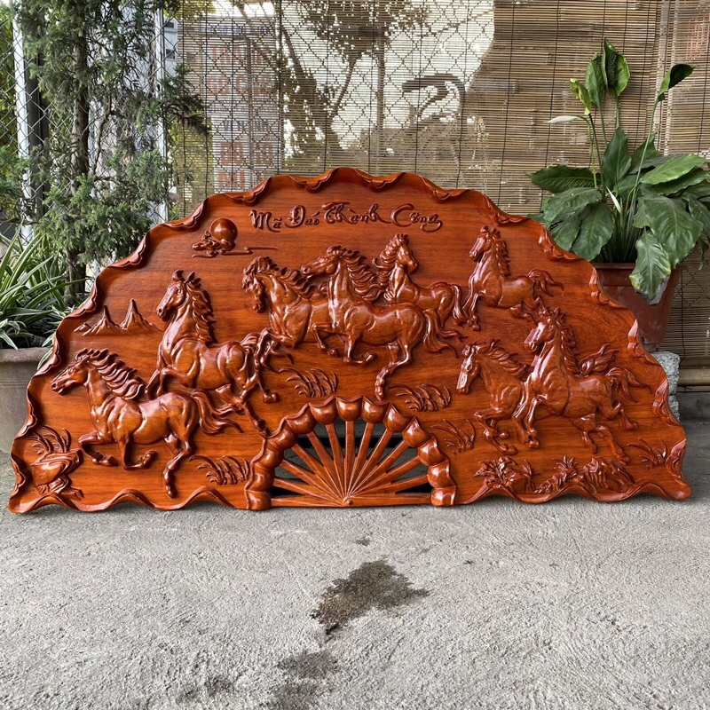 Tranh Quạt Mã Đáo Thành Công Gỗ Hương TReo Tường KÍCH THƯỚC 60*120cm