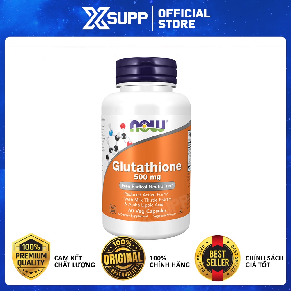 Now Glutathione 500mg, Hỗ Trợ Làm Đẹp, Viên Uống Trắng Da - 60 Viên