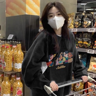 Áo Sweater Cổ Tròn Dáng Rộng In Họa Tiết Màu Đen Thời Trang Mùa Thu Cho Nữ