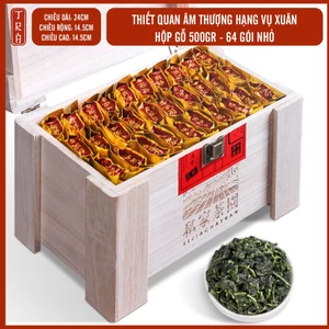 Thiết quan âm thượng hạng bằng gỗ cao cấp, 500g trà thượng hạng chia 64 túi nhỏ,thích hợp làm quà lễ
