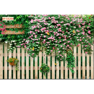 Tranh dán tường 3D Giả Gạch Giả Gỗ Hoa Dây Leo trang trí quán ăn, quán nước, trà sữa