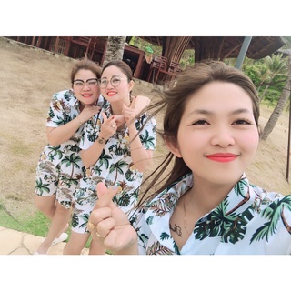 Set bộ nữ đi chơi, set bộ gia đình 4 người du lịch mùa hè mẫu dừa sứ