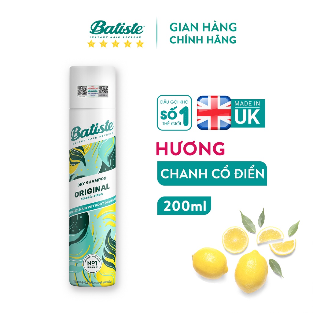 Ảnh Combo 2 Chai Dầu Gội Khô Batiste 200ML Giúp Tóc Hết Bết Dính Tươi Mát Tức Thì (Original&Fresh 200ml) 3