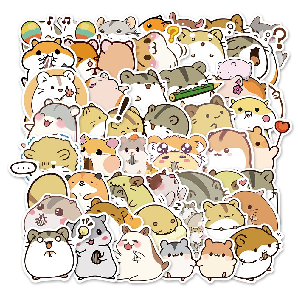 Set 50 chiếc sticker chống nước Hamster dán nón bảo hiểm, laptop ...