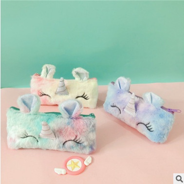 (Thaosi8420) Hộp đựng bút, túi đựng ngựa một sừng unicorn lông thú nhiều màu KT 20.5*9.7cm