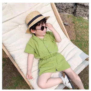 Bộ đũi trơn cổ vest đi biển bé trai TB41 Bộ sơ mi bé trai